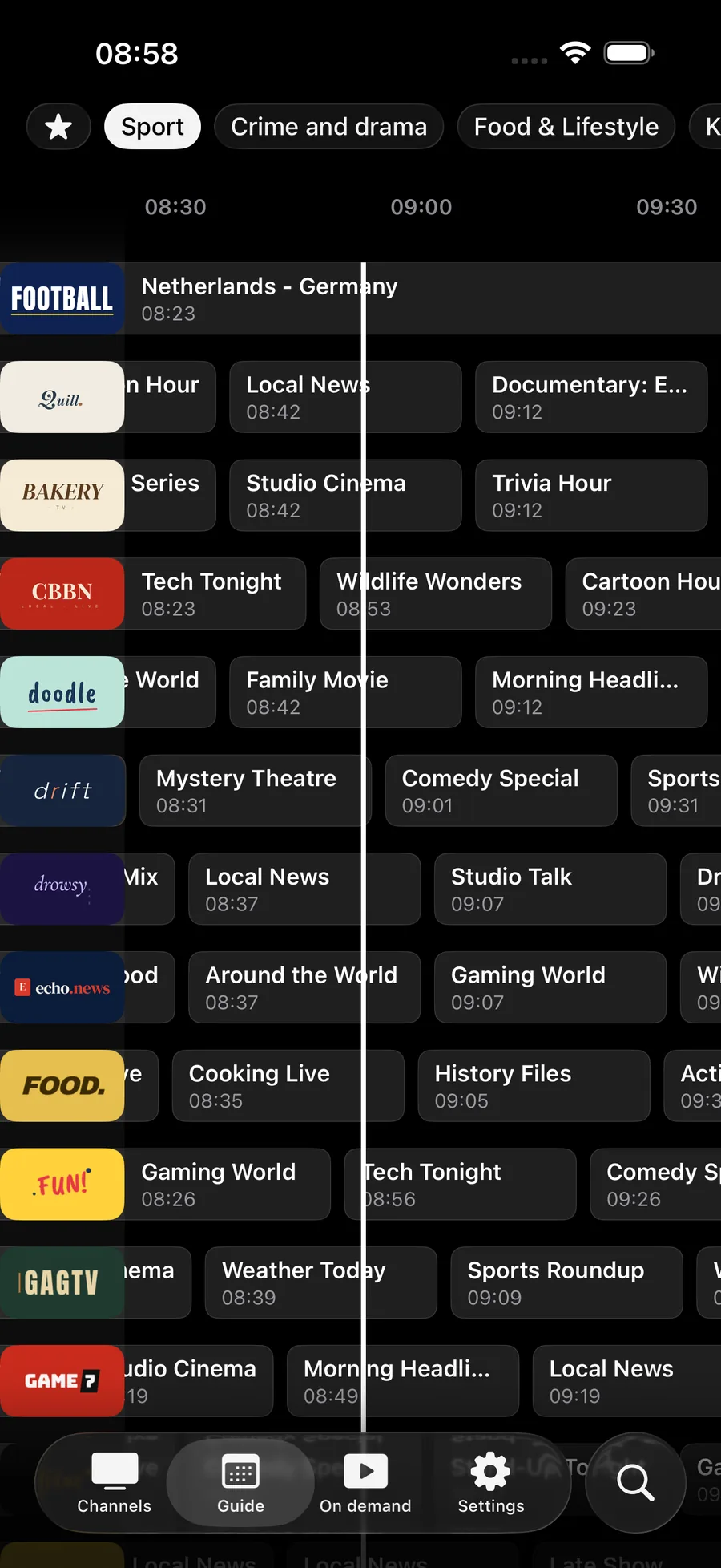Program guide on iPhone