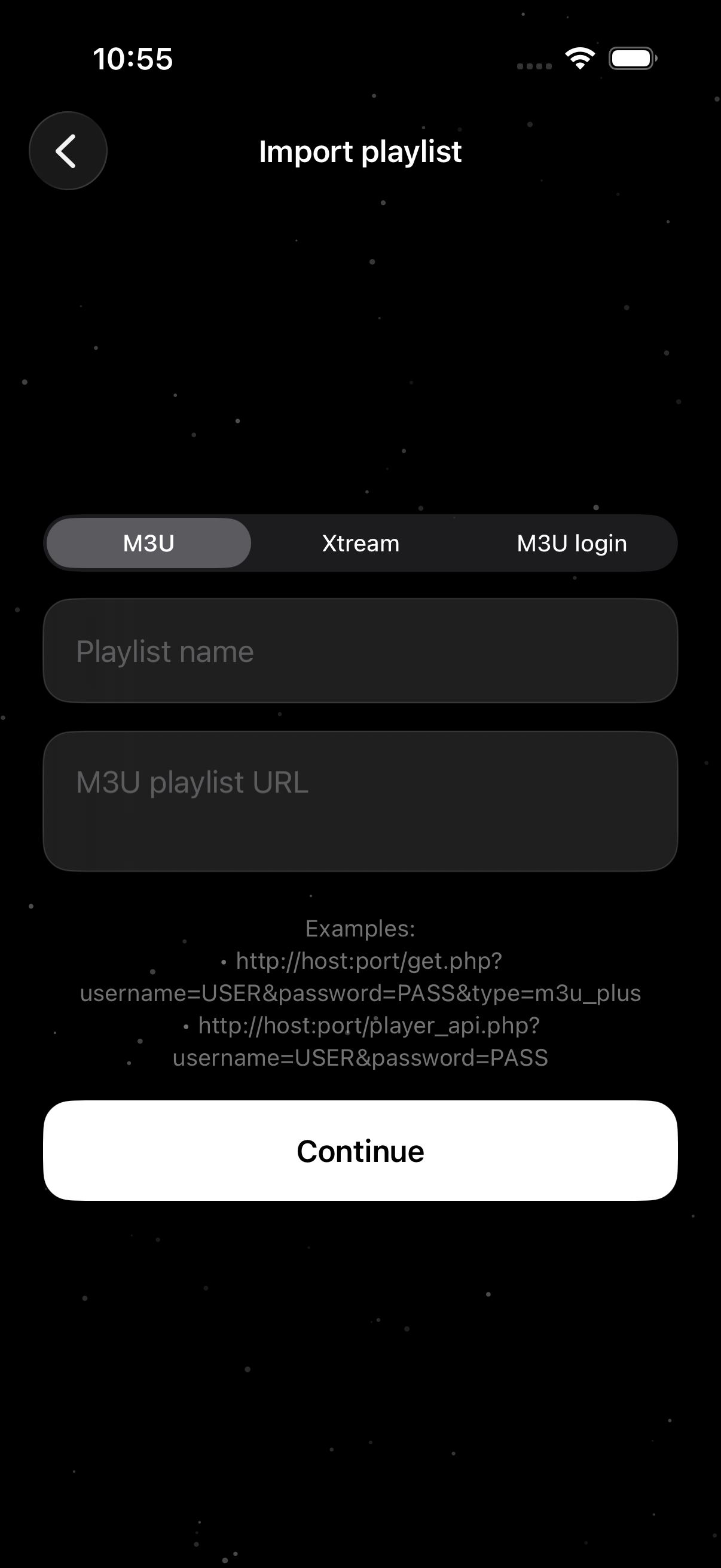 Jetpack IPTV onboarding playlist import screen