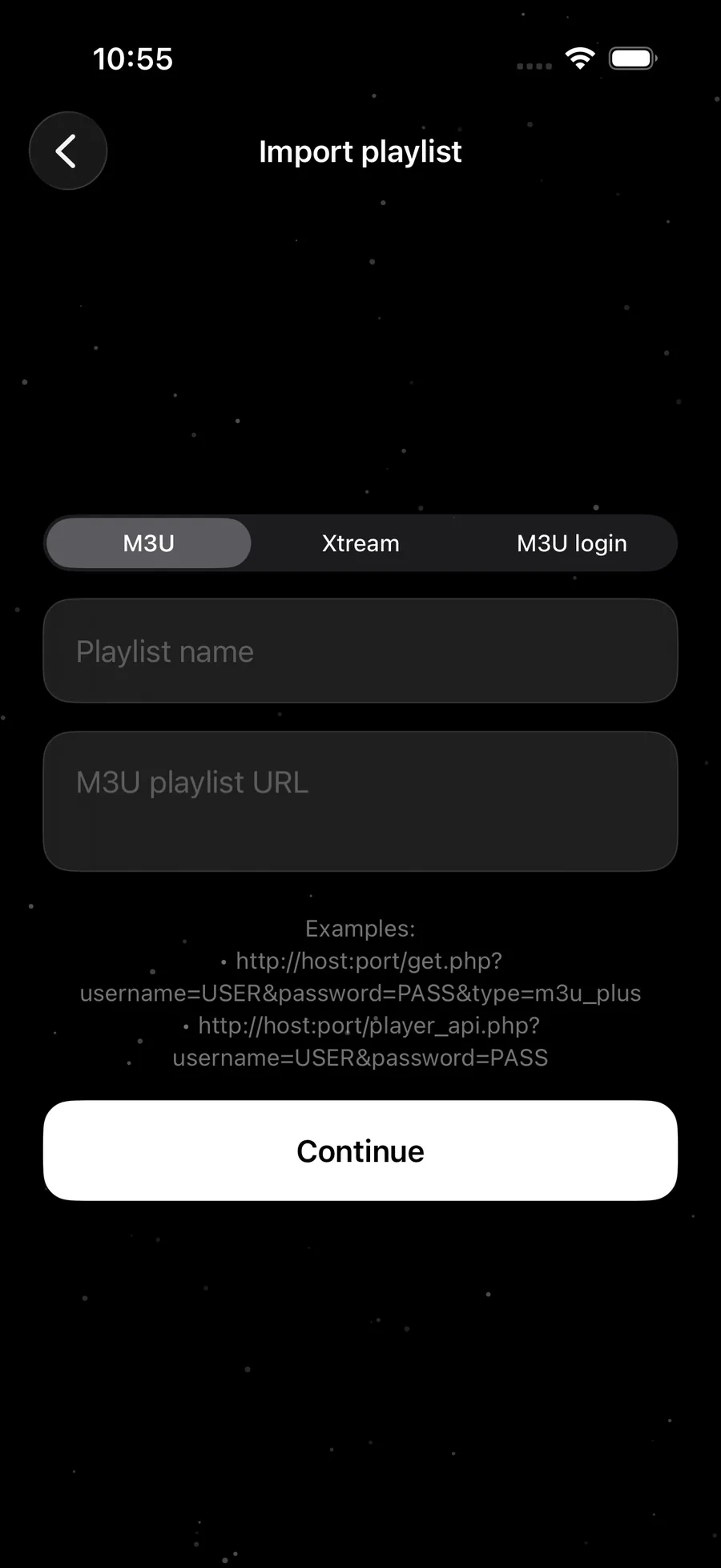 The import playlist screen on iPhone