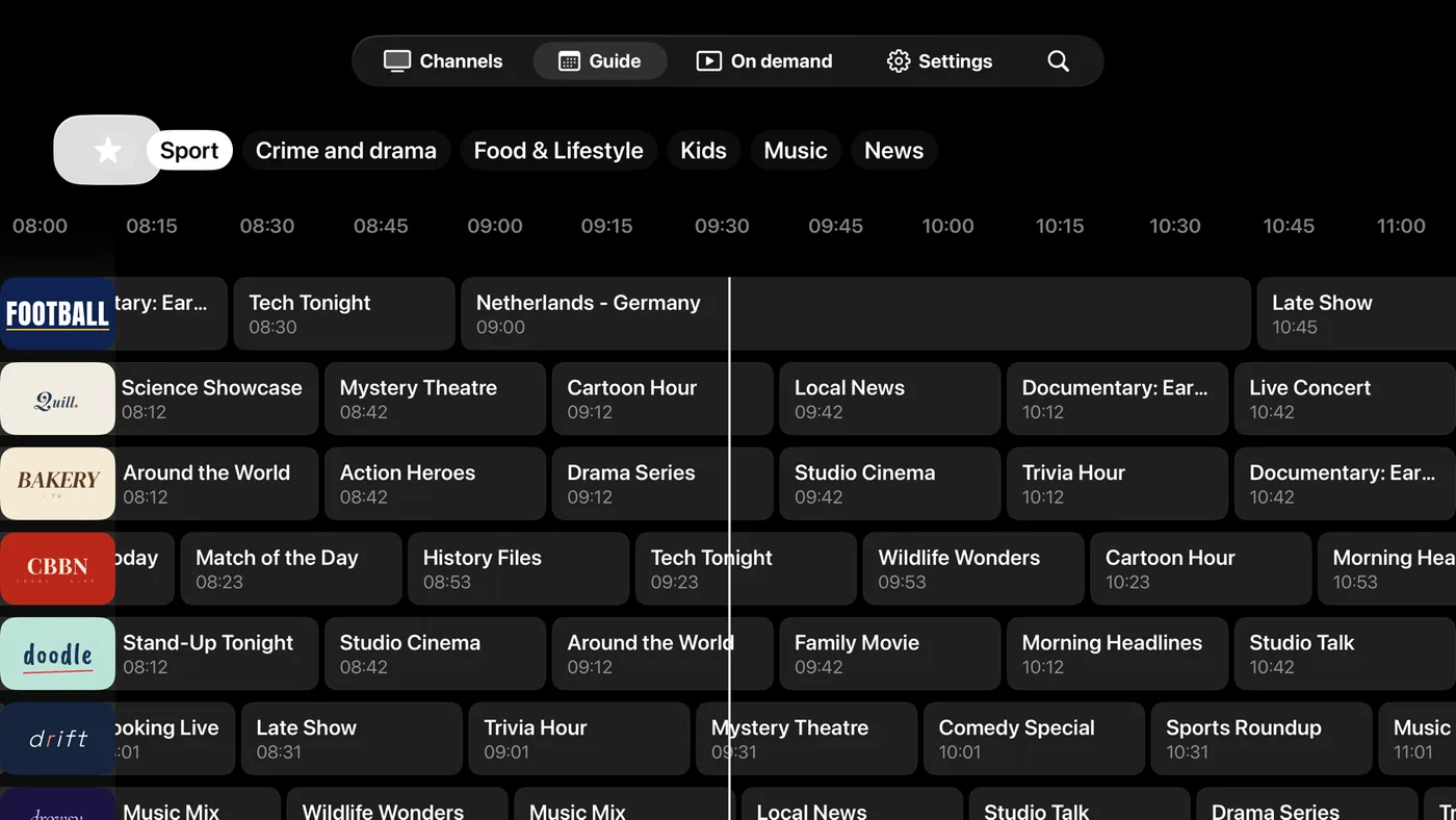 The program guide on Apple TV